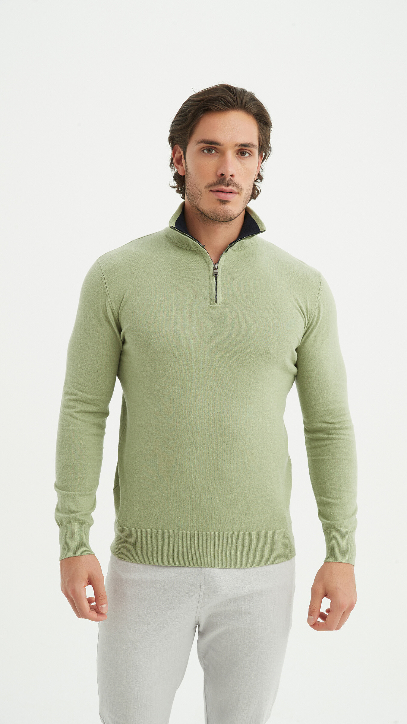 Grossiste Yves Enzo - Pull coton col camionneur - Vert clair