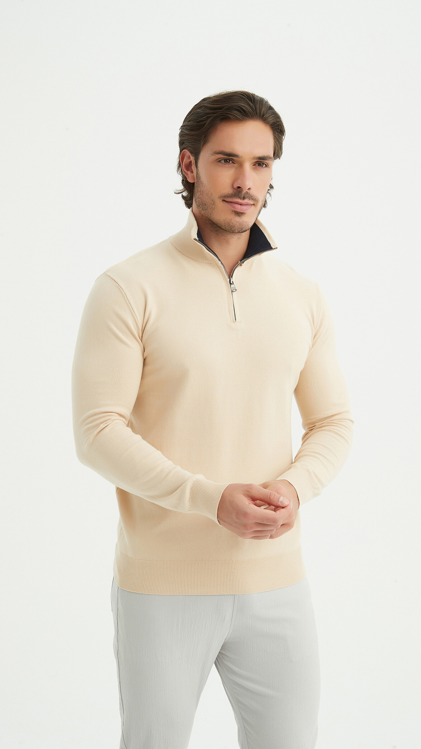 Grossiste Yves Enzo - Pull coton col camionneur - Beige