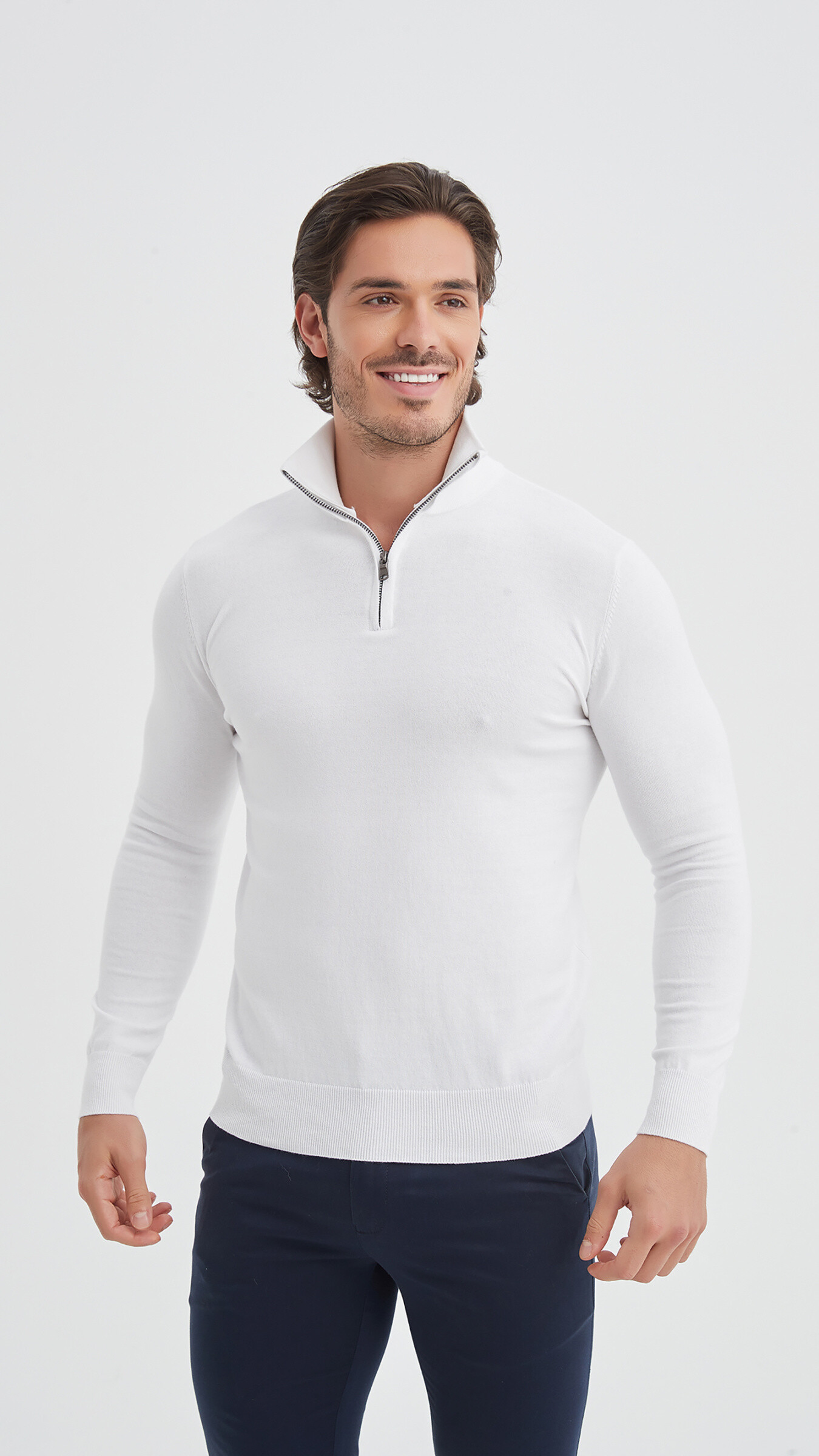 Grossiste Yves Enzo - Pull coton col camionneur - Blanc