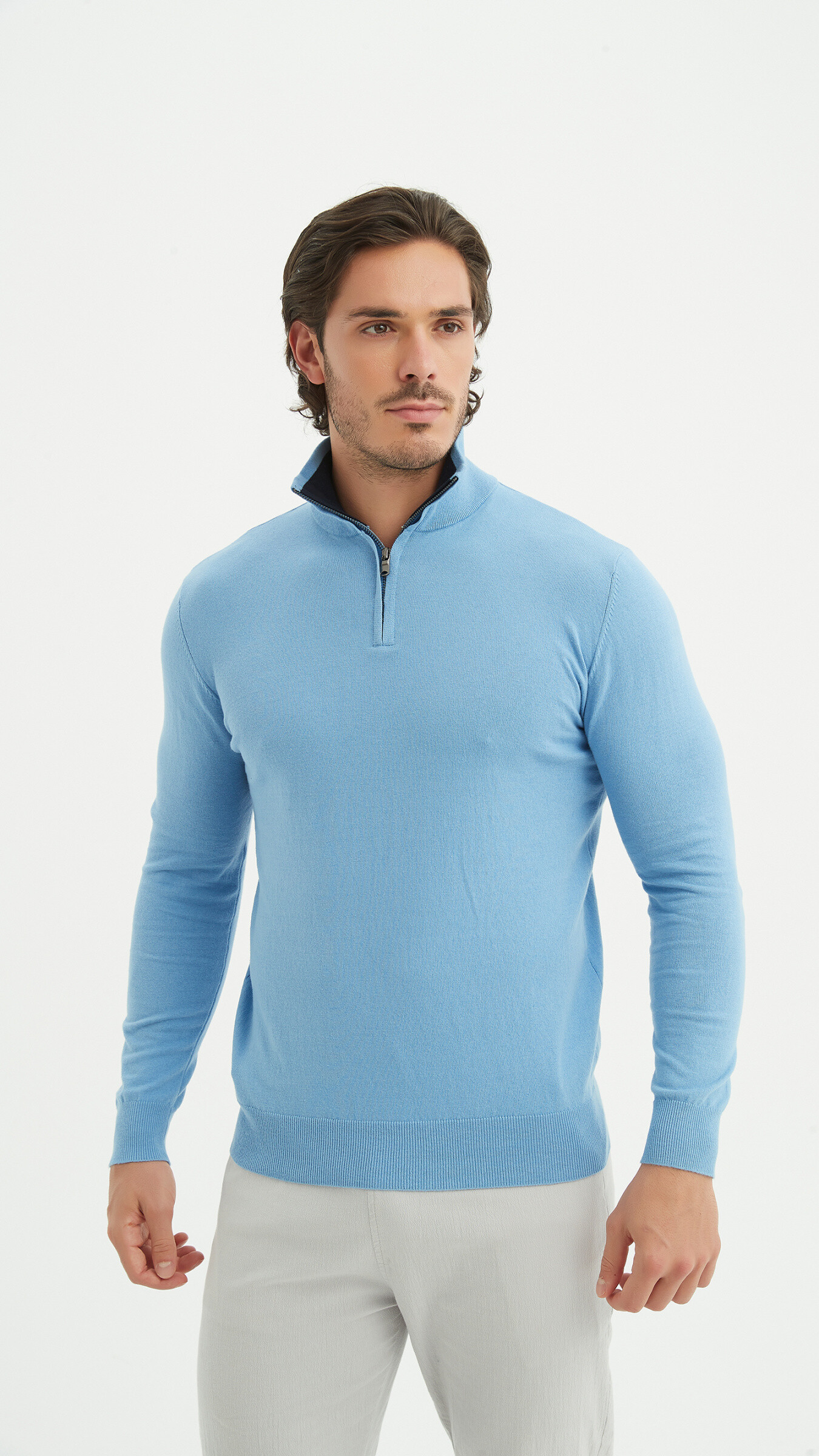Grossiste Yves Enzo - Pull coton col camionneur - Bleu