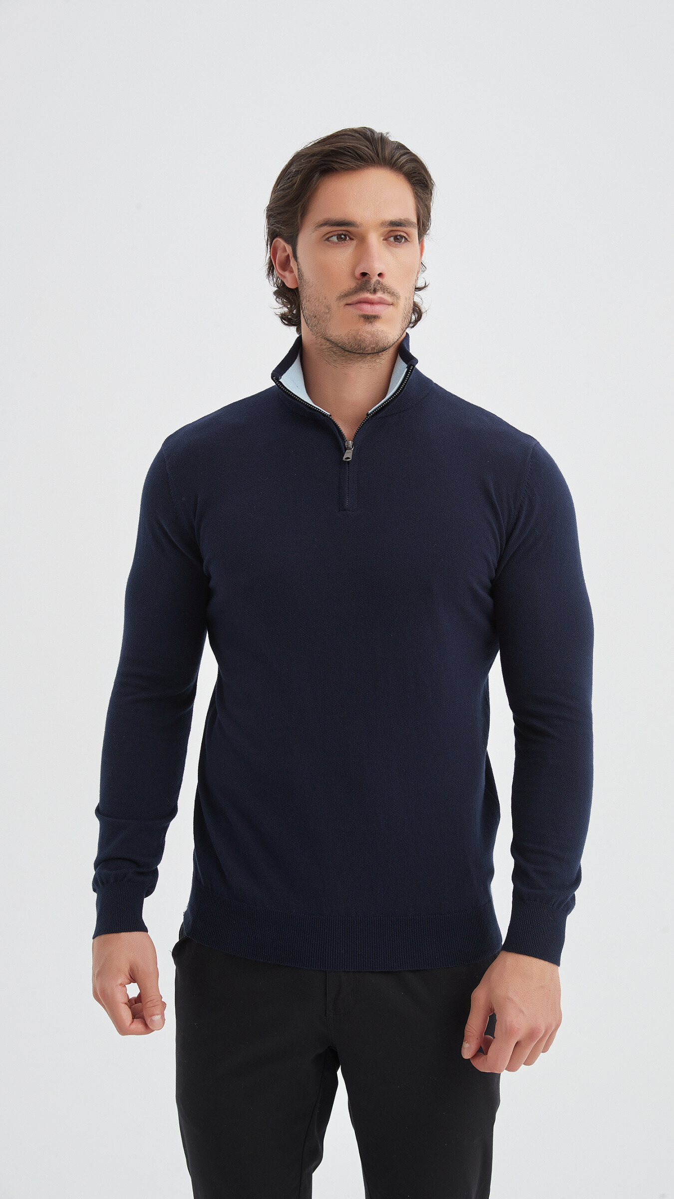 Grossiste Yves Enzo - Pull coton col camionneur - Bleu marine