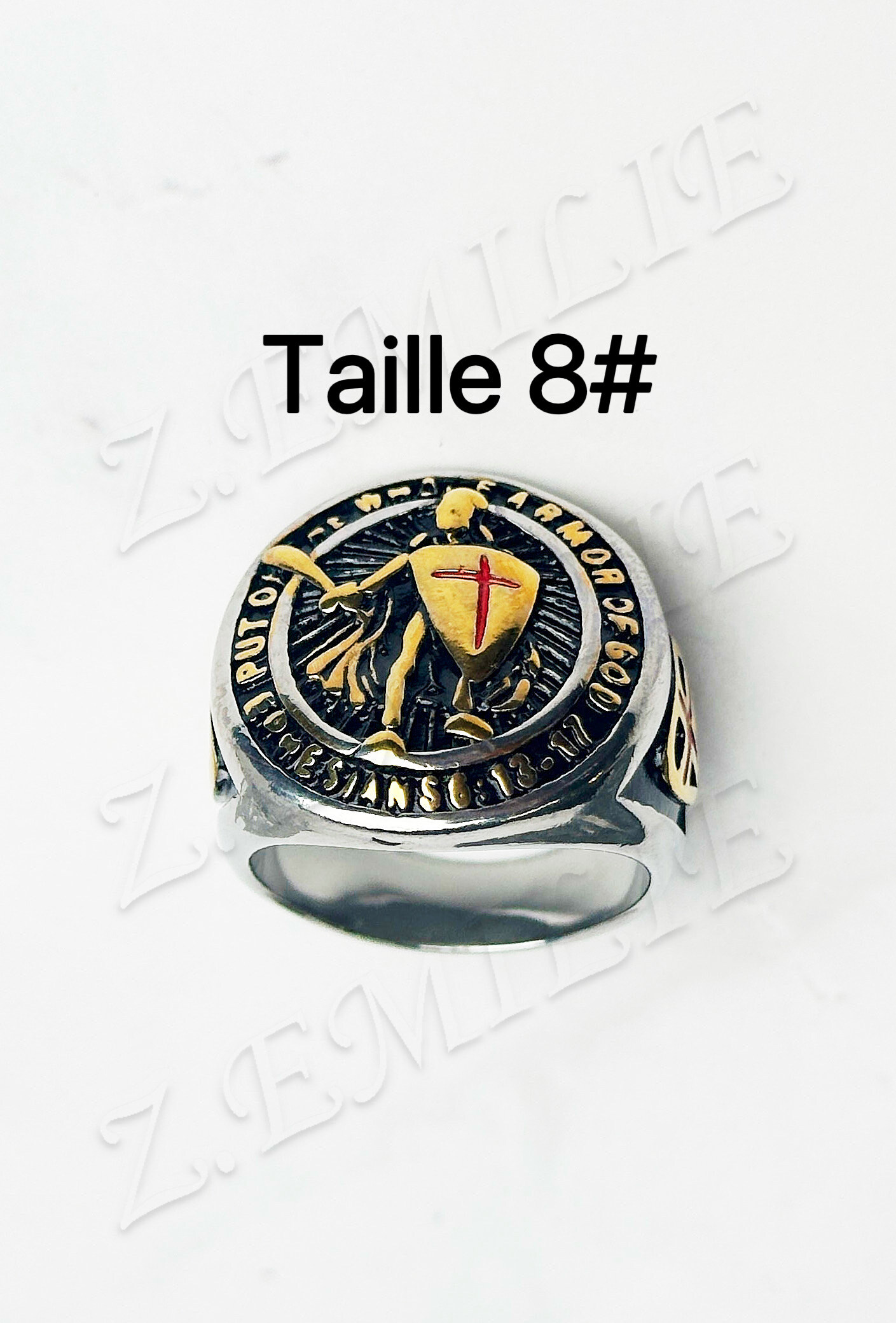 Grossiste Z. Emilie - Bague acier chevalière templier