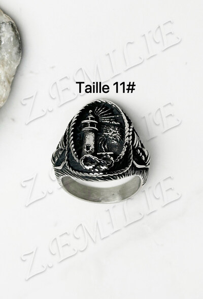 Grossiste Z. Emilie - Bague acier chevalière phare Grossiste Z. Emilie - Bague acier chevalière phare