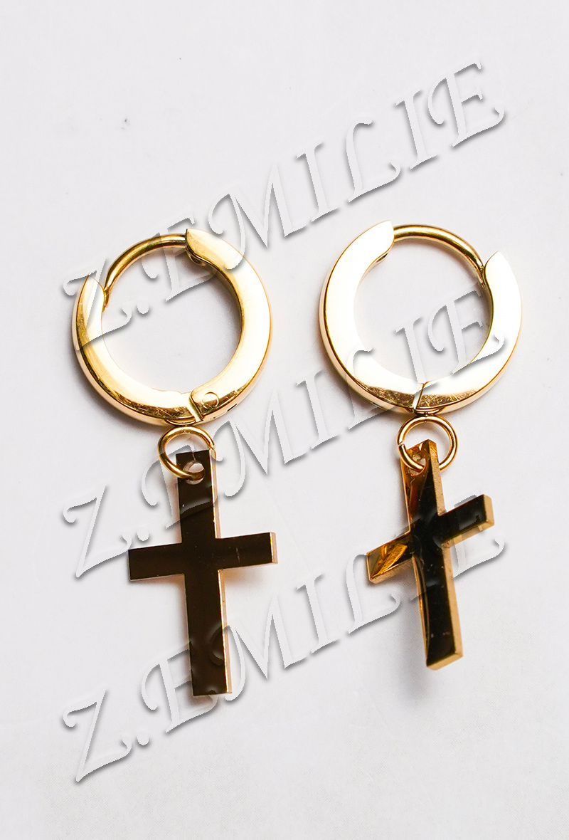 Grossiste Z. Emilie - Boucle d'oreille acier créole motif croix