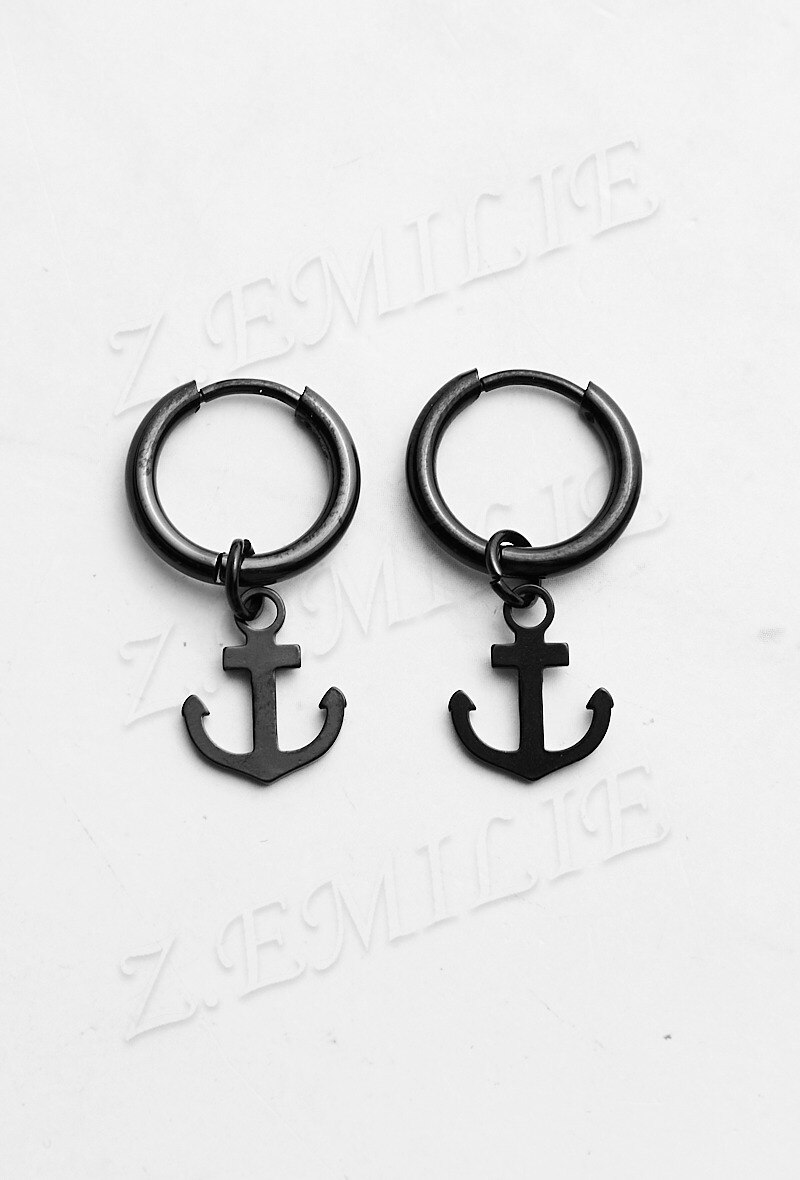 Grossiste Z. Emilie - Boucle d'oreille acier créole motif ancre marine