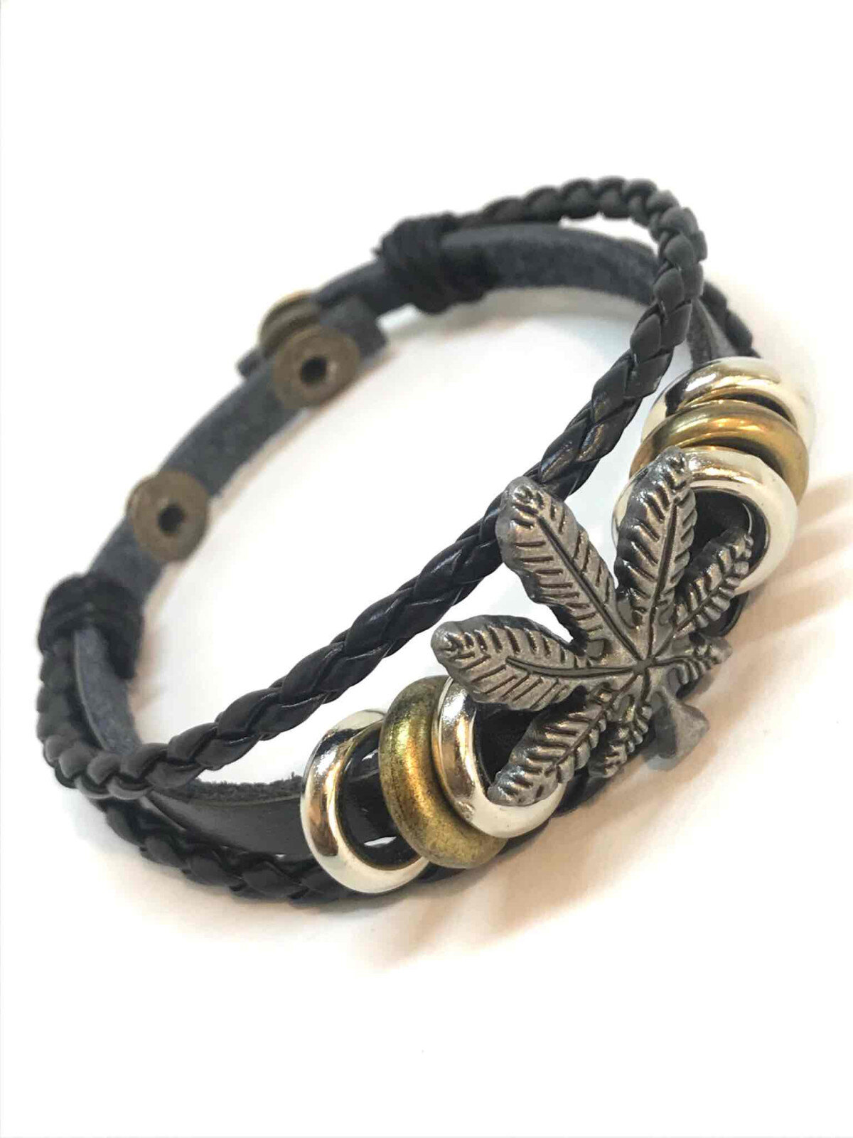 Grossiste Z. Emilie - Bracelet cuir motif cannabis