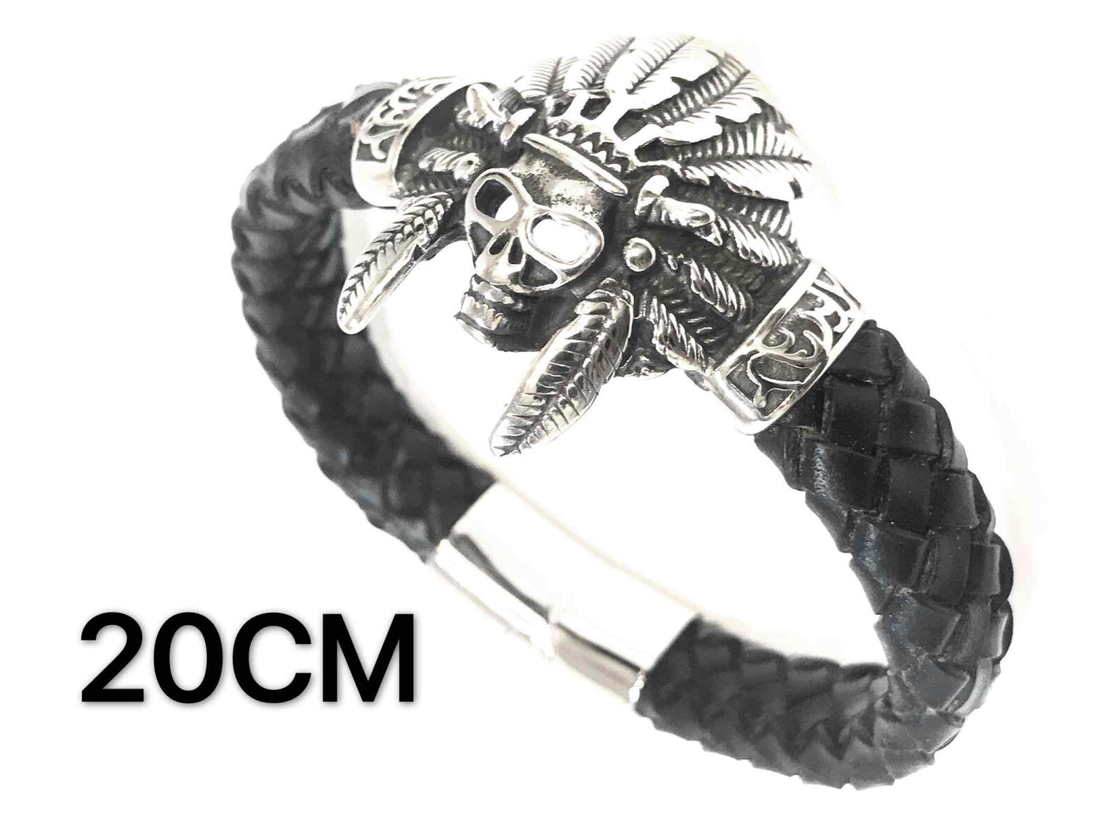 Grossiste Z. Emilie - Bracelet cuir motif tête de mort indien