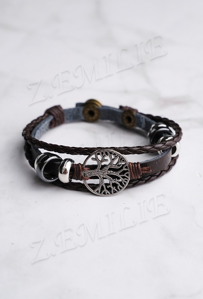 Mayorista Z. Emilie - Pulsera de cuero árbol de la vida