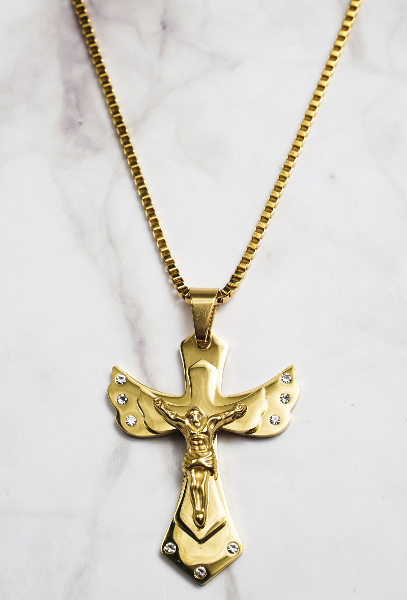 Großhändler Z. Emilie - Kreuz mit Jesus Christus Stahlhalskette