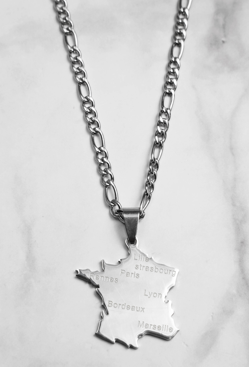 Mayorista Z. Emilie - Collar de acero con mapa de Francia