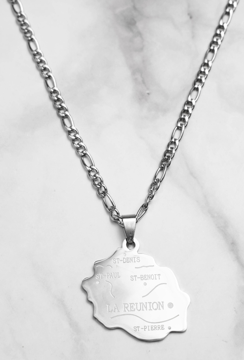 Mayorista Z. Emilie - Collar de acero con mapa de La Reunión