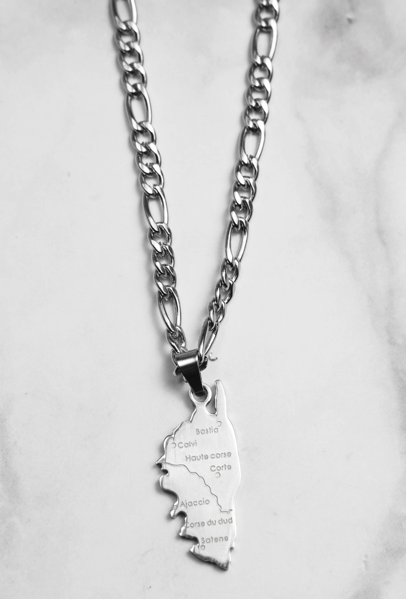 Mayorista Z. Emilie - Collar de acero con mapa de Córcega