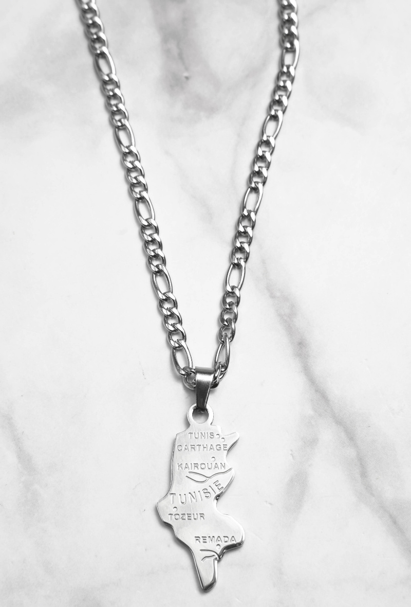 Mayorista Z. Emilie - Collar de acero con mapa de Túnez