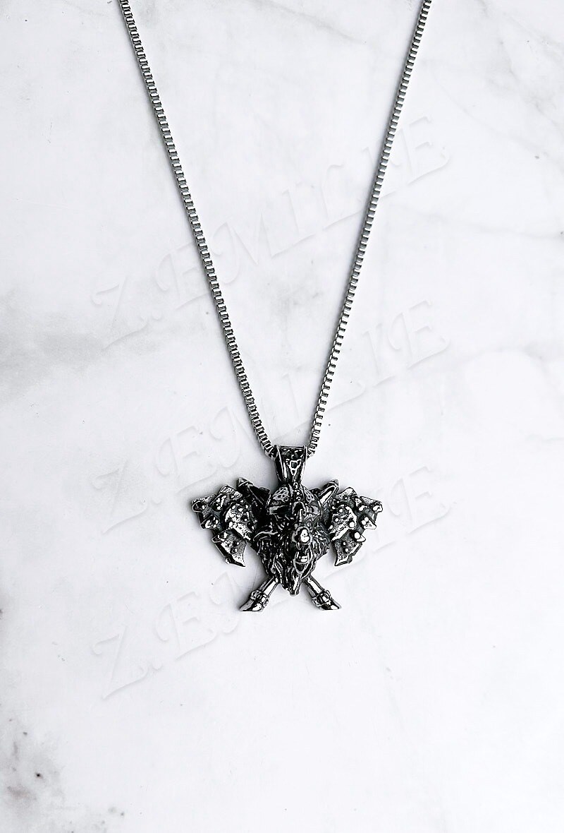 Mayorista Z. Emilie - Collar vikingo de acero con cabeza de lobo