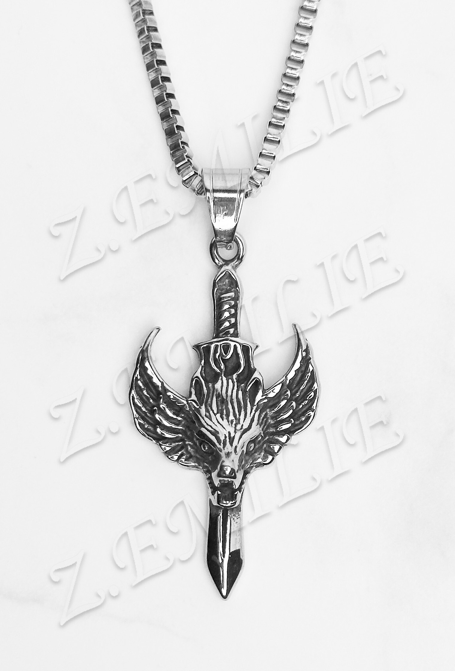 Wholesaler Z. Emilie - Steel sword wolf head necklace