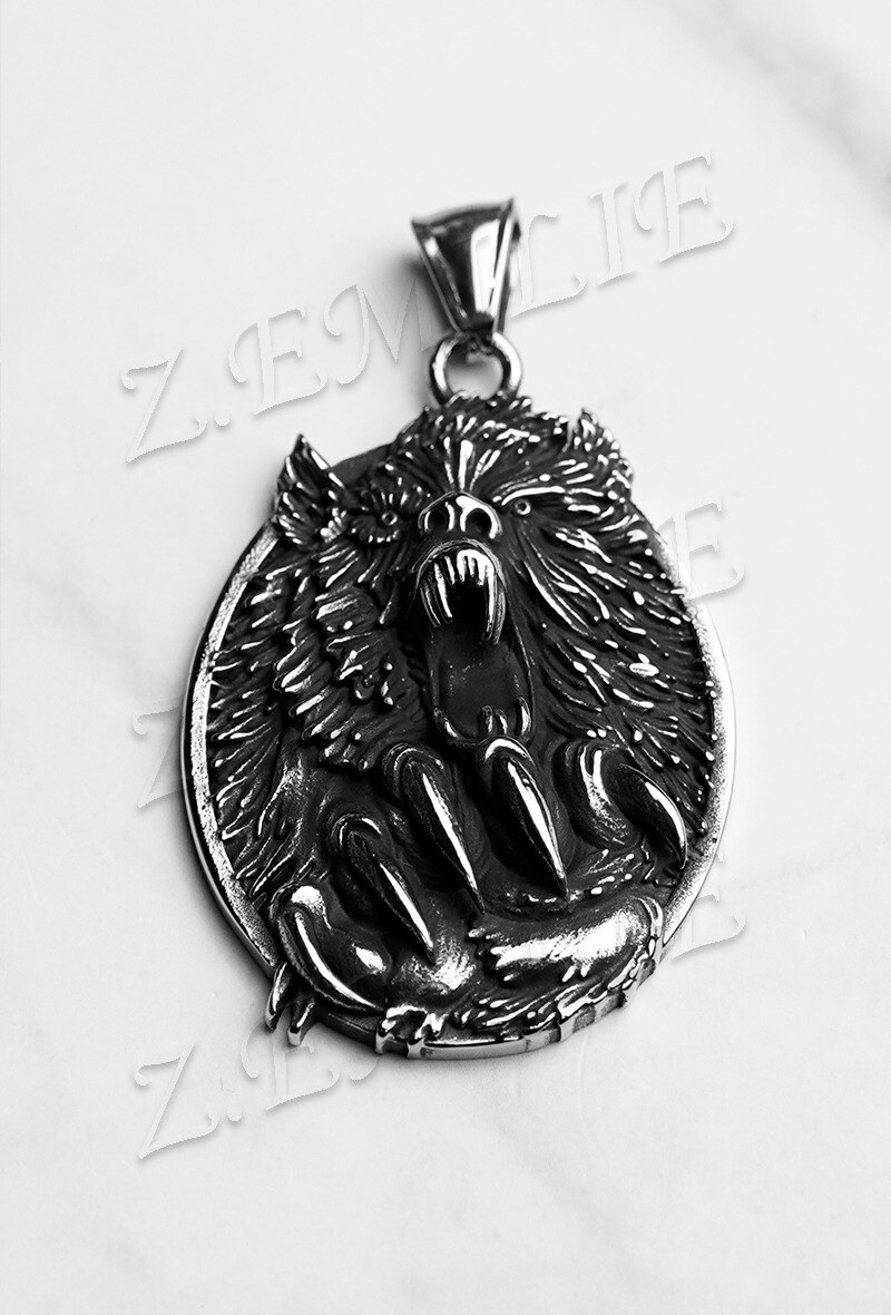 Wholesaler Z. Emilie - Wolf head steel pendant