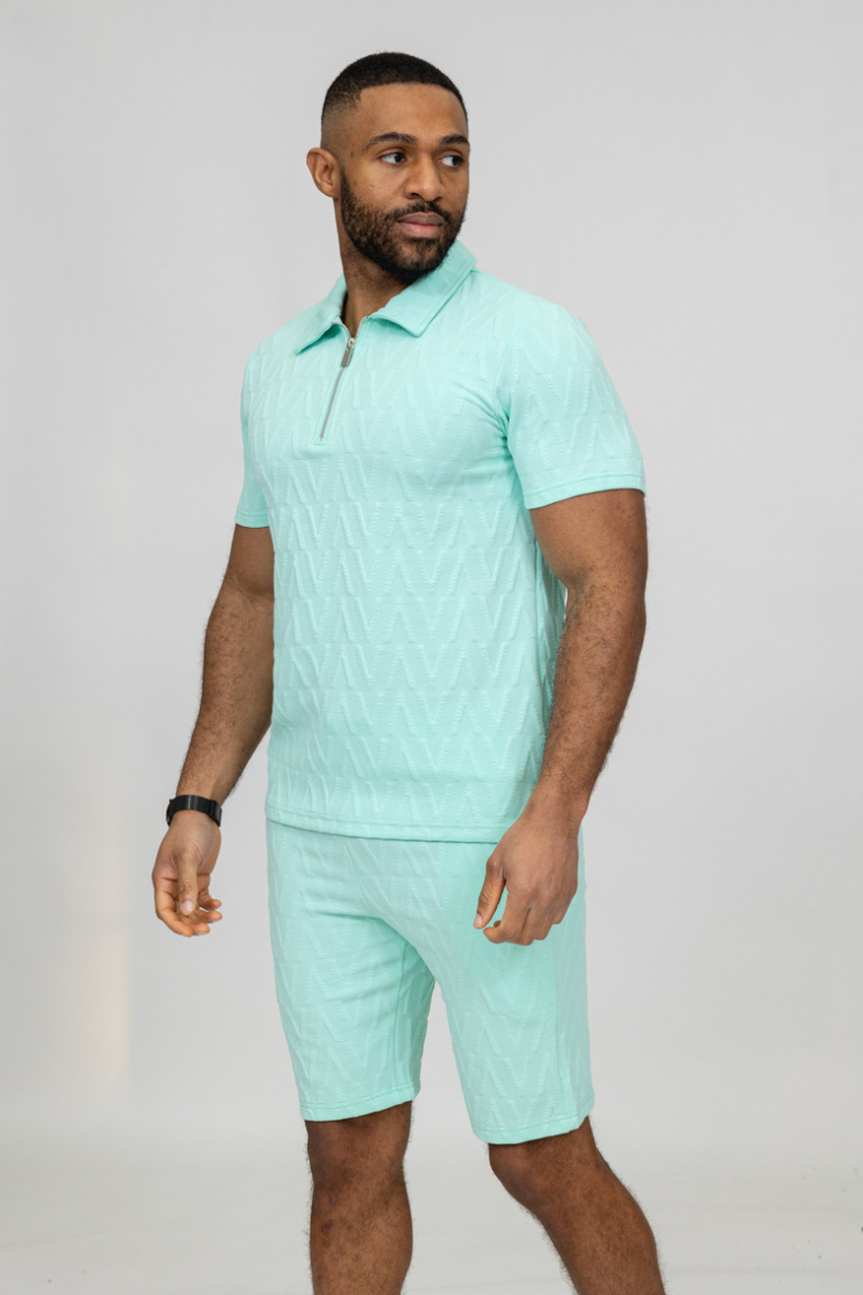 Großhändler Zayne Paris - Polo-Short-Set mit geprägtem Muster
