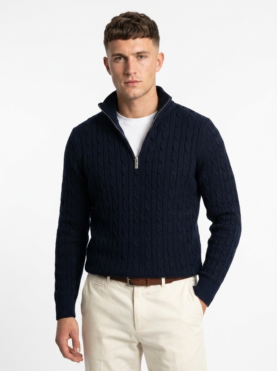 Großhändler Zayne Paris - Zopfmuster-Halbzip-Pullover