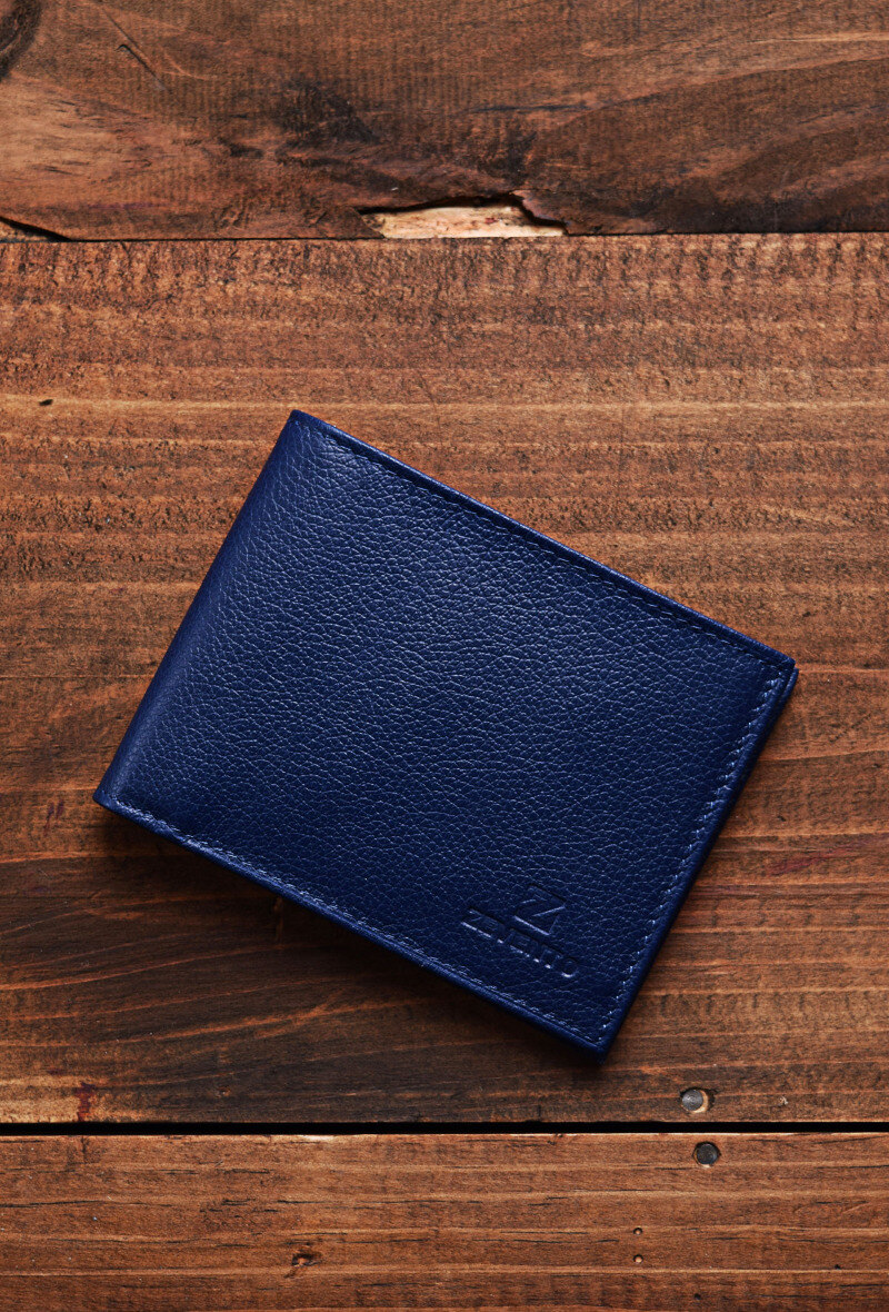 ZEVENTO cartera de cuero de vaca ZE-2118R - Azul oscuro - 1 - formato grande
