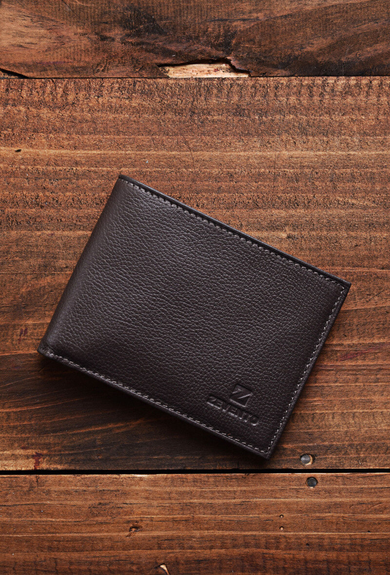 ZEVENTO cartera de cuero de vaca ZE-2118R - Gris pardo - 1 - formato grande